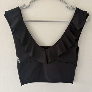 Free People Movement Women’s Small Black Ruffle Strap Crop Top FP
